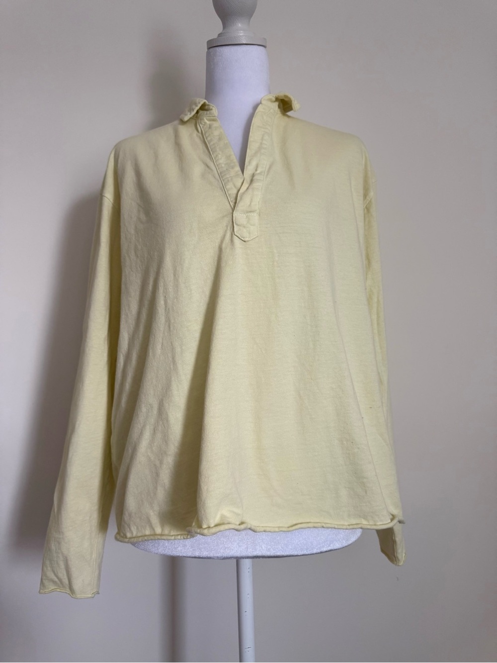 Frank & Eileen Light Yellow Long Sleeve Pullover raw him size small 100% cotton